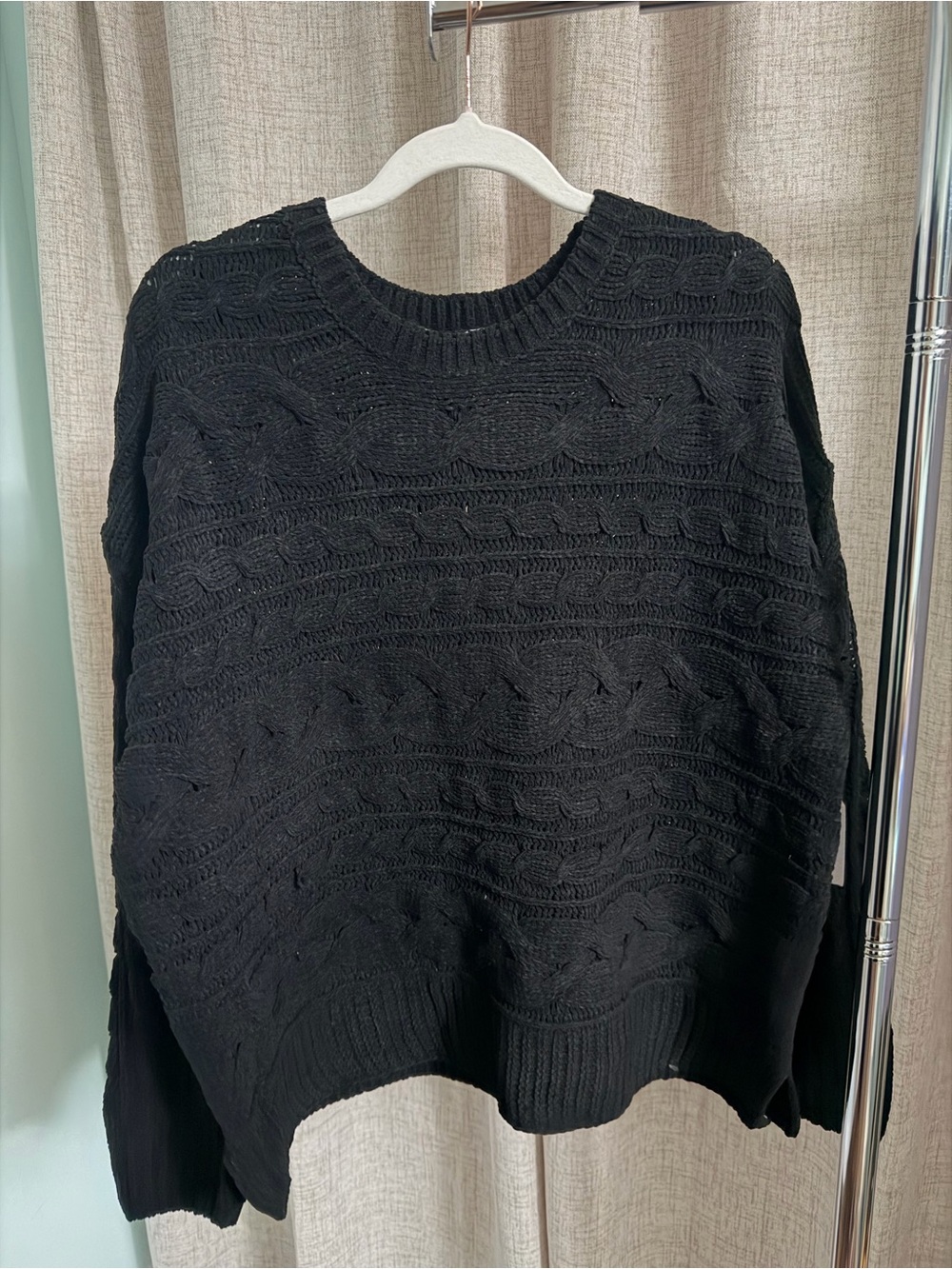 Lot of 2! Time and Tru Black Cable Knit Crewneck Sweater
